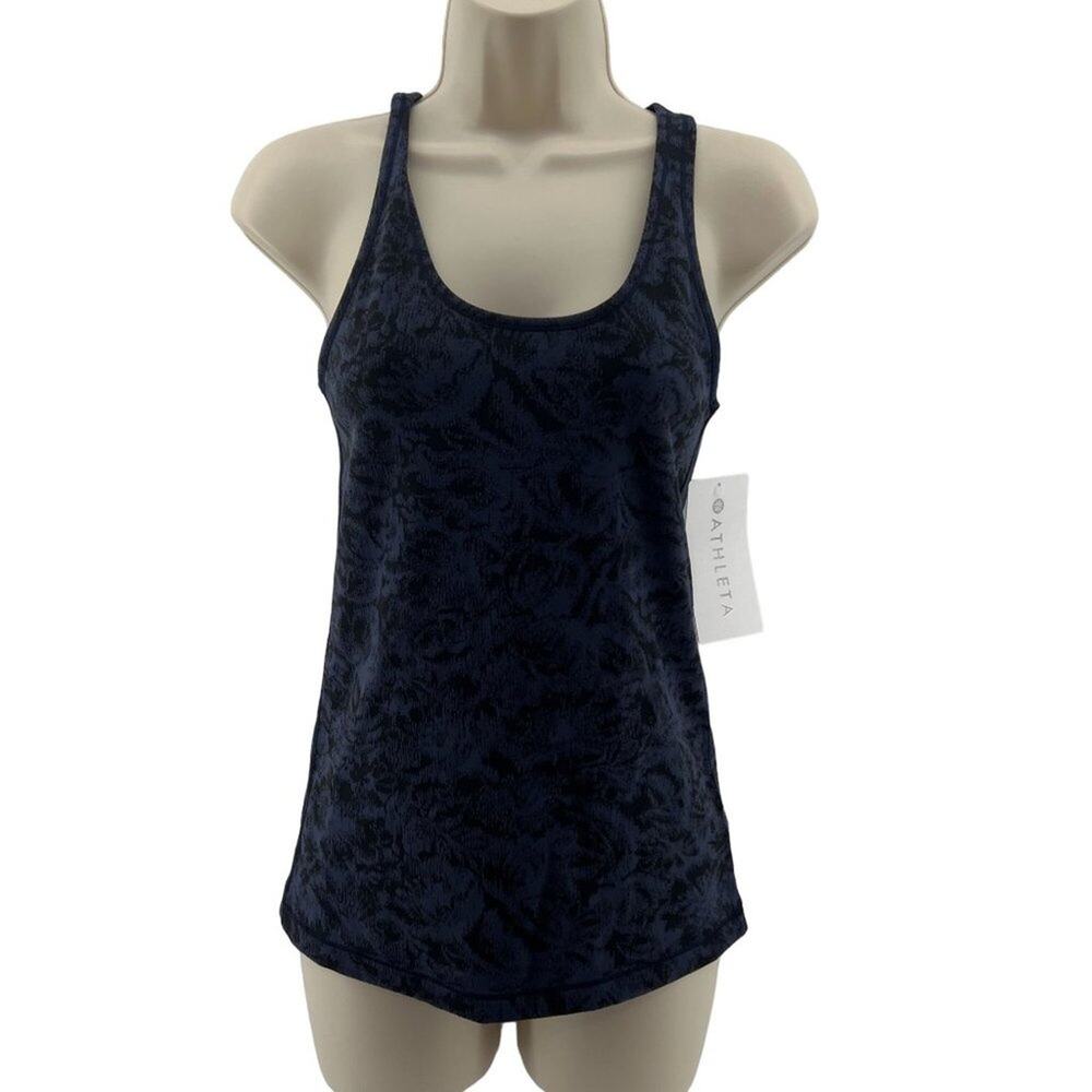 Athleta Scoop Tank Texture Blue Black Womens Xsmall Workout